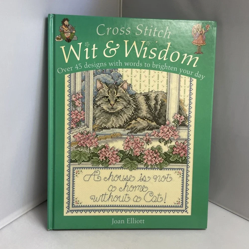 Cross Stitch Wit & Wisdom Craft Book Hardcover by Joan Elliott Kitty Cat